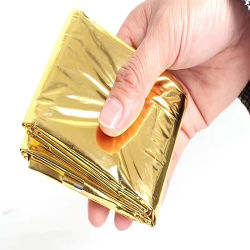 Manta de emergencia de 160x210cm, manta impermeable para mantener el calor, herramienta de supervivencia para acampar, herramientas de aislamiento de primeros auxilios para salvar vidas, color dorado