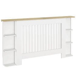 HOMCOM Mueble para radiador con estantes de almacenamiento abiertos, cubierta de radiador de madera con listones, 152x19x83cm, blanco