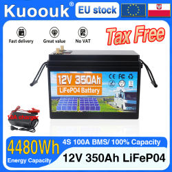 Batería LiFePO4 de 12.8V 350Ah, Baterías de Fosfato de Hierro y Litio de 12V, Cargador de 14.6V para Vehículos de Turismo, Libre de Impuestos