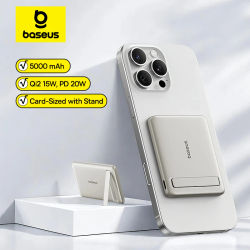 Baseus Qi2 Banco de Energía Magnético con Soporte, PD 20W 5000mAh, Cargador Inalámbrico Portátil de Carga Rápida para iPhone, Samsung, Xiaomi
