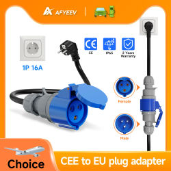 AFYEEV EV cargador CEE enchufe hembra 3 pines Bule CEE a Schuko adaptador enchufe de pared Cable extensible conectar con cargador monofásico 7KW 32A