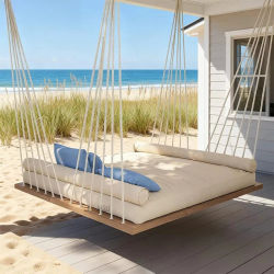 Cama Columpio de Lujo de Teca para Exterior, Hamaca Colgante de Madera Moderna, Sofá Columpio para Jardín, Muebles de Jardín Desmontables