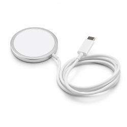 Cargador Inalámbrico Magnético UNICO de 15W con Cable Tipo-C para Teléfonos Móviles (Versión Metálica) - Imitación Original Blanca - Cumple con RoHS y ES
