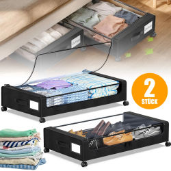 Paquete de 2 Cajas de Almacenamiento con Ruedas para Debajo de la Cama, Caja de Almacenamiento Rodante para Ropa, Zapatos, Mantas, Organizador de Zapatos de 36L para Debajo de la Cama