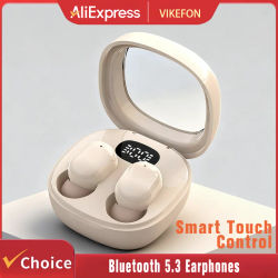 VIKEFON Auriculares Bluetooth 5.3 Mini auriculares TWS Auriculares inalámbricos HIFI Estéreo con reducción de ruido y micrófonos