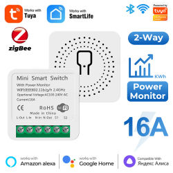 Módulo de interruptor inteligente Tuya ZigBee WiFi con Monitor de potencia Control bidireccional para hogar inteligente 16A Mini interruptor de voz para Alexa Google Alice