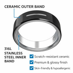 Anillo inteligente de cerámica con alertas vibrantes, llamadas, notificación de alarma, monitor de vibración, salud y sueño, anillo impermeable de 5ATM para hombres