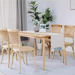 Silla de Comedor Estilo Escandinavo, Sillas Vintage con Respaldo de Ratán y Patas de Madera Maciza, Asiento Cómodo para Cafetería, Muebles Rústicos para Salón de Té
