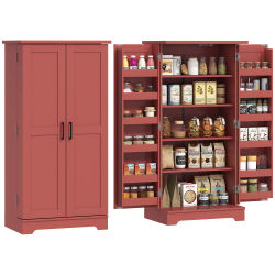Mueble de cocina tipo buffet de 5 niveles con puertas y estantes ajustables 60L x 40P x 120H cm rojo grano de madera