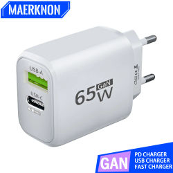 Cargador USB 65W GaN tipo C carga rápida PD adaptador de corriente cargador rápido 3,0 para iPhone 15 Xiaomi POCO Samsung Oneplus