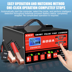 Detección automática de temperatura y voltaje de parada, pantalla LCD Digital de 12V, 24V, 600A, cargador de batería de coche, reparación de pulso inteligente