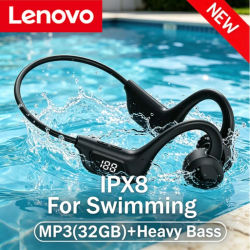 Auriculares inalámbricos Lenovo de conducción ósea, auriculares deportivos compatibles con Bluetooth, manos libres con micrófono para deportes de escalada