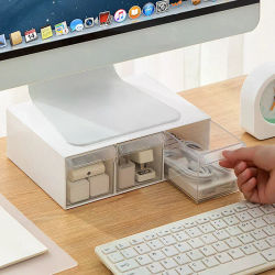 Soporte transparente para Monitor de ordenador, soporte elevador con cajón de almacenamiento, soporte para pantalla de PC, organizador de escritorio para cargador y ratón