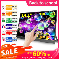 HGFRTEE-Monitor portátil con pantalla táctil de 14 pulgadas, 100% sRGB, 400cd/m2, pantalla de expansión para ordenador de juegos, XBox, PS4/ 5, Switch, Loptop