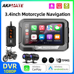 Monitor de navegación para motocicleta de 3,4 pulgadas CarPlay Android Auto Bluetooth impermeable portátil HD pantalla Digital Motor pantalla CPS