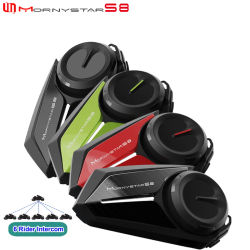 Mornystar S8 motocicleta intercomunicador casco auriculares 1200M 6 conductor Bluetooth intercomunicador comunicación GPS interfono impermeable FM
