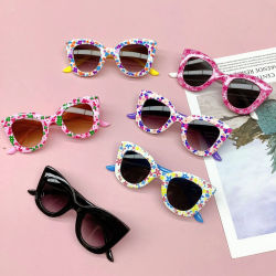 Nueva bolsa de viaje a la moda, gafas de sol con flores para niños, gafas de protección ocular Anti UV para bebés y niñas