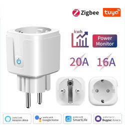 Tuya enchufe inteligente Zigbee EU 20A enchufe inteligente con Monitor de potencia sincronización Control de voz funciona con Alexa Google Home Alice
