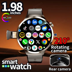 Reloj inteligente dual del sistema Android 13.0 Smartwatch 4G 5G LTE con 210 ° Cámara giratoria GPS WIFI Brújula 1900Mah Batería 1,98 pulgadas