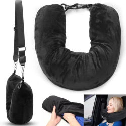 Almohada de viaje multifuncional con forma de U, funda de almohada de lana cristalina con bolsa de almacenamiento rellenable para viajes en avión y al aire libre