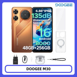 Teléfono Inteligente DOOGEE M30 Android 16 48GB+256GB IP68 Altavoz de 135dB Pantalla de 6.88” 120Hz Batería de 8000mAh Cámara de 64MP