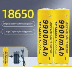 Nuevo Set de Batería de Litio 18650 de 9900mAh y 3.7V 2026 + Cargador – Ampliamente Utilizado para Linternas, Radios y Reproductores MP3