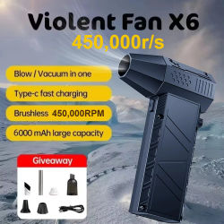Soplador de aire X6 de 450.000RPM, potente aspirador de polvo, carga rápida, viento fuerte, ventilador violento sin escobillas para limpieza de coche/computadora