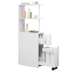 EUGAD Armario de Baño Blanco con Ruedas y Cajón, Mueble Estrecho Multiusos, Armario de Almacenamiento Alto Independiente para Cocina