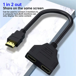 Divisor HDMI HD 1080P puerto Dual 1 en 2 Cable de salida adaptador HDTV macho a hembra para ordenador portátil TV Box Monitor divisor Compatible con HDMI