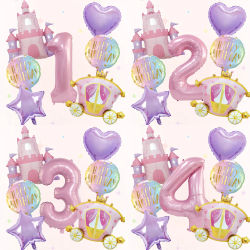 Set de 7 Globos de Aluminio con Temática de Princesa, Castillo y Carruaje, para Fiestas Infantiles, Cumpleaños de Niñas, Baby Showers