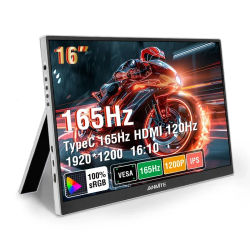 Monitor Portátil de 16' y 144Hz, Resolución 1920*1200, 100% SRGB, Brillo de 300Cd/m², Apto para Computadoras Portátiles y Teléfonos Móviles