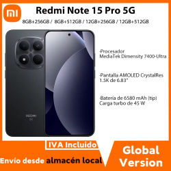 Versión Global Redmi Note 15 Pro 5G Dimensity 7400-Ultra Smartphone, Batería de 6580mAh con Carga Rápida de 45W, Cámara Principal de 200MP con OIS, Teléfono Celular Xiaomi