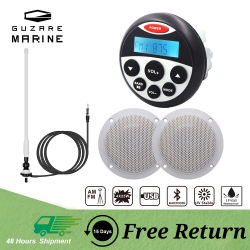 GUZARE MARINE Radio Estéreo USB Bluetooth + 2 Altavoces de Barco Impermeables de 4 Pulgadas Audio + Antena FM AM Blanco para Barcos UTV ATV