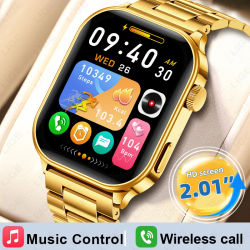 Nuevo reloj inteligente dorado con Bluetooth, llamadas, pantalla táctil completa, música, monitor de actividad física, resistente al agua, para Android e iOS