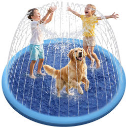 Piscina Inflable para Mascotas de 100/150/200cm, Alfombra de Juego con Rociador de Agua, Tapete Refrescante, Fuente Interactiva para Perros