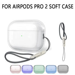 Funda transparente suave de TPU para auriculares, carcasa protectora para auriculares inalámbricos con correa para AirPods Pro 2, accesorios