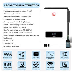 Inversor Solar Híbrido de 10KW 48V, 160A, Fuera de Red, 5400W*2, Onda Sinusoidal Pura, MPPT 160A, PV 90-450VDC, con Monitor WiFi ﻿
