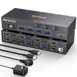 Conmutador KVM HDMI 2 monitores 3 computadoras 4K@60Hz, simulación EDID, conmutador KVM de monitor dual 4K para 3 computadoras Compartir 2 pantallas