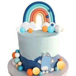 14 Uds. De adornos de pastel de arcoíris azul con bolas blancas y naranjas para decoraciones de pastel de cumpleaños de perro, suministros para fiesta de Baby Shower