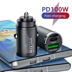 Mini cargador de coche de 100W QC 3,0, carga rápida PD USB tipo C, adaptador de cargador de teléfono para coche con anillo extraíble para Iphone 15, Xiaomi, Samsung, Huawei