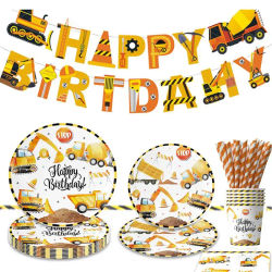 Excavadora, camión, construcción, plato para fiesta, taza, vajilla, decoración para fiesta de feliz cumpleaños, recuerdo para niños, suministros de cumpleaños para Baby Shower