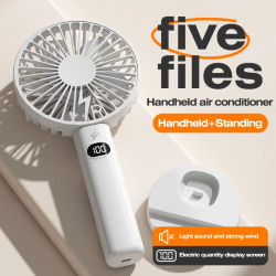 Cargador Portátil Multiusos con Ventilador Pequeño, 5 Velocidades, Pantalla LCD, de Mano/Soporte con Soporte para Teléfono