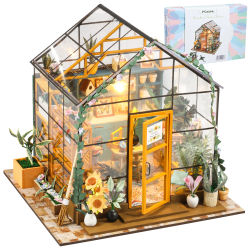 Kit de casa de jardín en miniatura DIY con muebles y luz LED, juego de manualidades para casa de muñecas, regalos, Kits de construcción de modelos de invernadero de madera