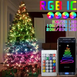 USB 5V RGB-IC inteligente guirnalda de luces navideñas decoraciones lámpara guirnalda WS2812 Bluetooth aplicación y Control remoto direccionable