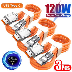 Cable de silicona líquida tipo C de carga súper rápida, 3 uds., 120W, líneas USB C de carga rápida para Xiaomi, Huawei, Samsung, Cable de datos USB para teléfono