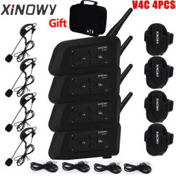 XiNOWy 4 Uds V4C árbitro auriculares Bluetooth intercomunicador Full Duplex 1200M fútbol gancho para la oreja auricular interfono con bolso