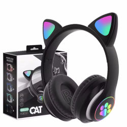 Lámpara de Flash con orejas de gato, auriculares estéreo Bluetooth 5,0 con micrófono, soporte para tarjeta TF, auriculares inalámbricos para niños y niñas, regalo de cumpleaños