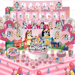 Decoraciones para fiesta de cumpleaños con tema Bluey, globos para fiesta de celebración, vajilla desechable, plato y taza, juego de fiesta para Baby Shower para niños