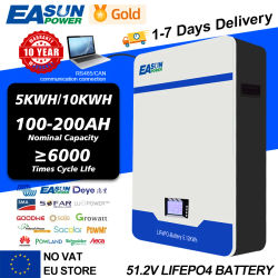 EASUN Powerwall-batería LiFePO4 de 48V, 100Ah, 200Ah, 5kW, 10kW, 51,2 V, batería recargable Solar, Monitor de PC, RS485, CAN, BMS, ciclo 6000