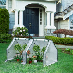 Marco frío de invernadero de jardín de aluminio con 4 clavijas, lona de PE reforzada, puertas enrollables, casa cálida para plantas, flores de tomate al aire libre